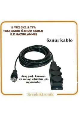 öznur kablo KAUÇUK 3 LÜ 5 METRE 3X2.5 BAKIR ÖZNUR KABLO Uzatma Seyyar ( 3X2.5 Öznur Kablo Tam Bakır) Ttr Kablo