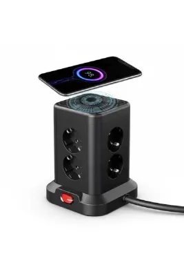 asua Akım Korumalı Priz Kablosuz Şarj İstasyonu 7x Soket 3x USB 1xType-C Kablolu Grup Priz Çoğaltıcı