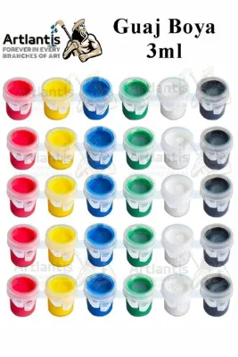 Artlantis Guaj Boya 3 ml 6 Renk 5 Paket Mini Küçük Guaj Boya Etkinlik Boyama Boyası Su Bazlı Resim Okul Öncesi