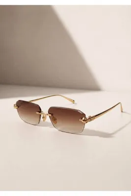 Sun Pearl Soul Unisex Geometrik Çerçevesiz Güneş Gözlüğü Füme Cam Metal Saplı UV400 Korumalı
