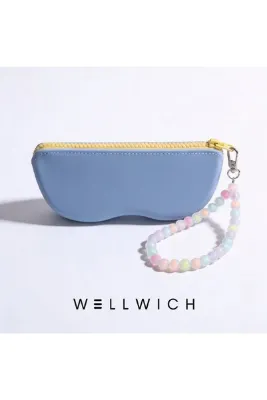 wellwich Silikon Kalemlik ve Gözlük Kılıfı Çok Amaçlı Fermuarlı Organizer Mavi -Sarı Fermuar Çantaya ve Bileğe Takmalı Renkli Boncuklu Aksesuar