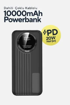 S-LINK IP-G210 10000mAh PD20W+QC3.0 Dahili Kablolu Siyah LCD Taşınabilir Pil Şarj Cihazı Powerbank