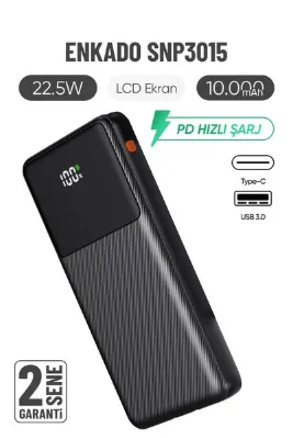 Enkado SNP-3015 10.000 Mah Hızlı Şarj LCD EKRAN LED Göstergeli Hızlı Powerbank Taşınabilir Şarj Cihazı