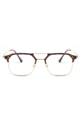 Angel Eyes Leopar Desenli Altın Çerçeveli Retro Kare Mavi Işık Korumalı Bilgisayar Gözlüğü UV400 Korumalı