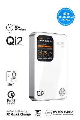 İntouch 10.000 mAh MagSafe Hızlı Şarj QI2/PD 20W TFT Ekranlı Powerbank Premium Serisi