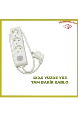 VİKO Tam marka Multi-let 3 'lü 3 Metre Anahtarlı Topraklı Çocuk Korumalı (3x2.5