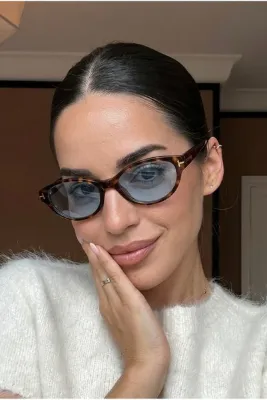 COOLANDBETTER Tessa Kadın Güneş Gözlüğü leopar çerçeve Oval Kedi Gözü ANTİREFLE mavi cam 50 Ekartman