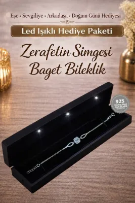 CAN SİLVER 925 Ayar Gümüş Üç Taş Rodyum Baget Gümüş Bileklik- IŞIKLI KUTULU BİLEKLİK