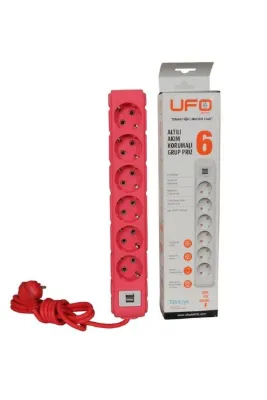 UFO Akım Korumalı Grup Priz 5 Mt Fuşya 6’lı Ve 2’li Usb Şarj Aleti 2500 Watt