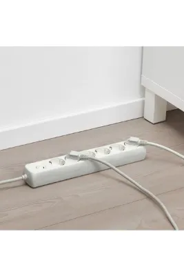 IKEA 6'lı Uzatma Kablosu 1,5 Metre Kablolu Ara Kablo Anahtarlı Priz Plastik Beyaz Renk