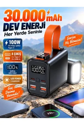 MATECHNO Mini Taşınabilir Powerbank El Fenerİ PD100W Destekli 30.000 mAh Powerbank Hızlı Şarj Destekli Güç Bankası