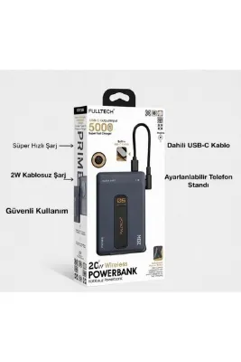 Fulltech Al-NET 5000 mAh Magasafe Kablosuz Powerbank| 20 W PD Hızlı şarj ,Manyetik Tutucu , Dahili USB-C