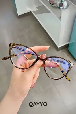QAYYO Accessories Dora Cat Leopar Çerceve Popüler Mavi Işık Korumalı Blue Block Şeffaf Ekran Gözlüğü