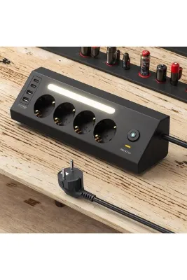 Yellowtech Akım Korumalı 4’lü Priz | 2 USB-C + 2 USB-A Çıkışlı | 2M Kablo | LED Işıklı Hızlı Şarj Ünitesi