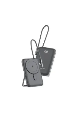 Green Lion Monte Carlo 10000mAh MagSafe Power Bank, PD 20W Hızlı Şarj, Dahili Type-C Kablolu, Standlı