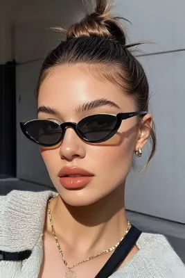 COOLANDBETTER Tina Cat Eye Kadın Siyah Yarım Çerçeve Güneş Gözlüğü Yeni Sezon / Coolandbetter