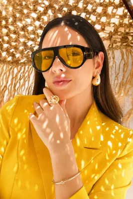 Goldmine Unisex Tommy Güneş Gözlüğü UV400 Siyah Sarı