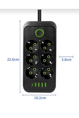 SIGHTZER 6 LI PRİZ 6 Soket 220V 4Usb 5V2.1A 1 Pd 2.1A Şarj Termal Akım Korumalı Priz 2 Metre Kablo Çoklu Priz