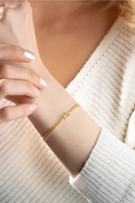 Nereze 925 Ayar Gümüş Gold Kaplama Düğüm Model Bileklik