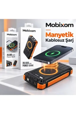 mobixom ZI900 20.000 mAh Powerbank – Manyetik Kablosuz Şarj, Dahili Şarj Kabloları