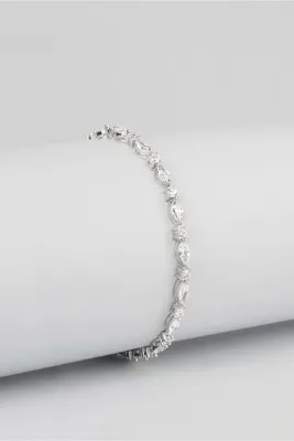 So CHIC... Beyaz Taşlı 18 Ayar Beyaz Altın Kaplama Gümüş Bileklik