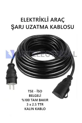 NETELECTRİCAL Elektrikli Araba Şarj Uzatma Kablosu (SİYAH, 40 METRE)