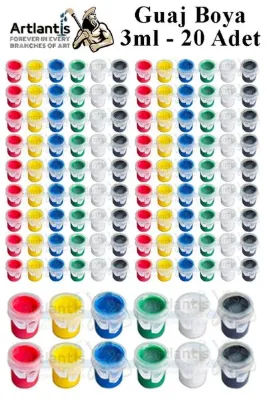 Artlantis Guaj Boya 3 ml 6 Renk 20 Paket Mini Küçük Guaj Boya Etkinlik Boyama Boyası Su Bazlı Resim Okul Önces