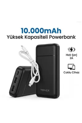 Tonex 10.000 Powerbank 2X USB , 1X TYPE-C , 1X MICRO-USB