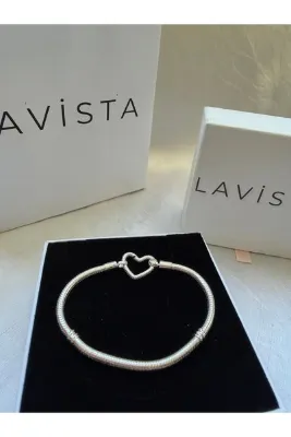 Lavista Silver Kilit Zincirli Kalp Detay Gümüş Bileklik