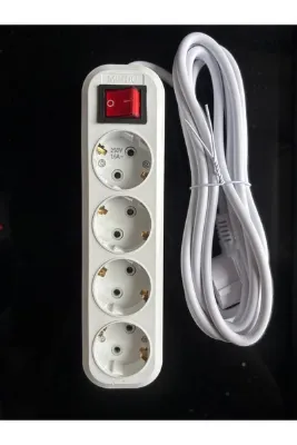 AHDUMET 4'lü Topraklı Anahtarlı Grup Priz 3m