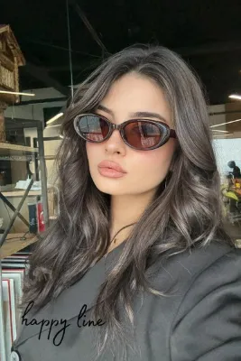 happy line Kahverengi oval toffe frame güneş gözlüğü - ÖZEL DERİ KILIF SİLME BEZİ HEDİYELİ