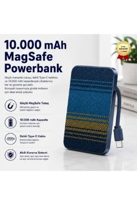 hızlı store Powerbank 10.000 mAh Dahili Magsafe Type-C Kablolu Karbon Desenli Taşınabilir Şarj Cihazı