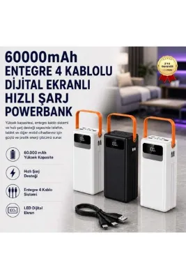 hızlı store 60.000mAh 22.5W Hızlı Sarj Destekli Taşınabilir Dahili kablolu LED Işıklı Powerbank