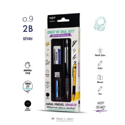 Tombow SH-300 Grip Mekanik Kurşun Kalem 0,9mm Plastik Kutulu Set Siyah
