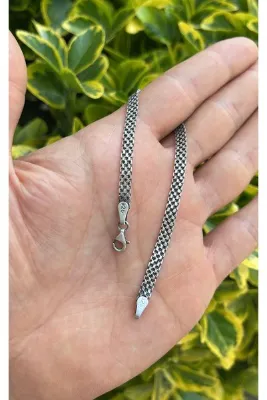 LİNOVE JEWELLERY Oksitli Gümüş Bileklik, 925 Ayar Gümüş Unisex Bileklik, Men Bracelet, Oksitli hasır Erkek Bileklik