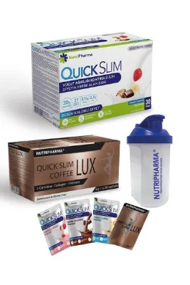 NUTRIPHARMA QUICK SLIM DİYET SETİ | 30 Saşe Öğün Tozu, 30 Saşe SlimLux Coffee, Shaker