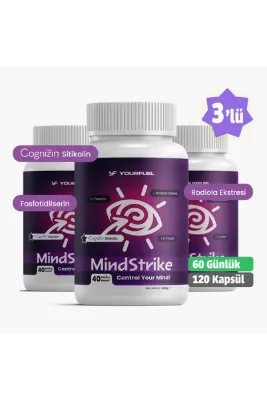 yourfuel MindStrike 60 Günlük | 120 Kapsül | Cognizin® Sitikolin İçerikli | B1, B6 ve B12 Vitaminli Takviye