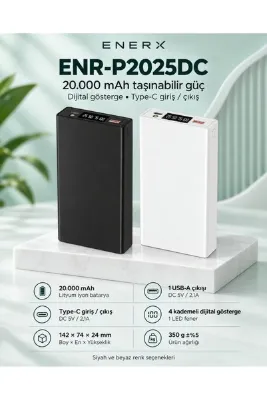ENERX ENR-P2025DC 20.000 mAh 2.1A LED Göstergeli Powerbank Siyah