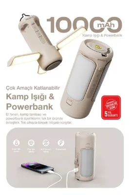 Kensa 10.000 mAh LED Kamp Lambalı Powerbank – Taşınabilir Aydınlatma ve Hızlı Şarj Destekli