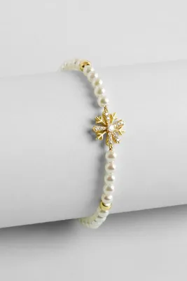 So CHIC... Kar Kristali 18 Ayar Sarı Altın Kaplama 19 Cm Gümüş İnci Bileklik