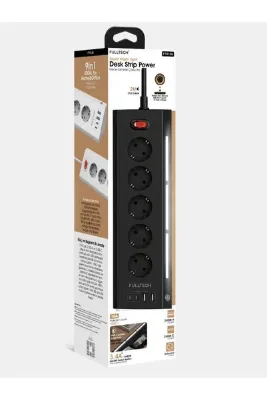 andia Fulltech FTR-26 Akım Korumalı Priz Siyah 5'li Priz 2 USB 2 Type-C Girişli Dokunmatik Gece Lambalı Masaüstü Çoklu Grup Priz 2 Metre