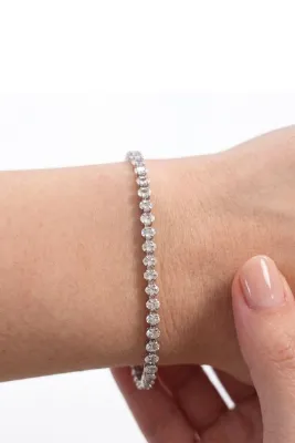 Söğütlü Silver 925 Ayar Gümüş Bileklik Oval Taş Dizilimli Su Yolu Bileklik - Işıltılı Berrak Zirkon Taşlı Kadın Ten