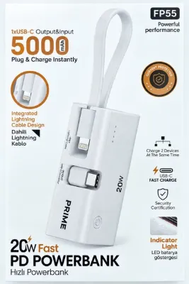 MO DOU 5000 mAh 20W PD Hızlı Şarj Powerbank Dahili Type-C ve Lightning Kablolu Mini Taşınabilir Şarj Cihazı