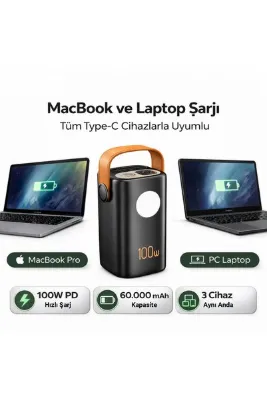 CP-06 60.000mAh 100W PD Hızlı Şarj Powerbank - Laptop ve MacBook Uyumlu Taşınabilir Güç İstasyonu