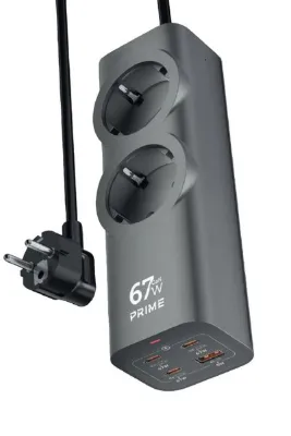 The Wlue 2'li Priz 2200W Akım Korumalı / 67W Gan PD Hızlı Laptop Şarj Adaptörü / 3xType-C / 1xUSB / 1.5m