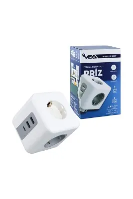 electroon VEA VE-23089 3 Soketli 2xUsb+Type-C Çocuk ve Termal Korumalı Priz
