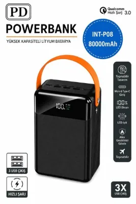 ATLT ATLANTİS 80.000mAH TAŞINABİLİR POWERBANK HIZLI ŞARJ 3 USB ÇIKIŞLI TYPE-C LİGHTNİNG KABLO LCD GÖSTERGE