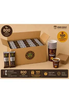 Kahve Dünyası 800 Adet 3’ü 1 Arada Hazır Kahve (20 Paket x 40 Adet) + 100 Adet 7 Oz Karton Bardak Hediye | Toplu İkramlık Kahve Seti