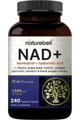 Naturebell NAD+ 11-in-1 Complex 1,500 mg NMN Alternative Resveratrol CoQ10 Hyaluronic Acid, Fisetin 240 Veggie Caps
