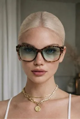REN EYEWEAR Liora Haze Leopar Desenli Kare Güneş Gözlüğü Yeşil Degrade Cam – UV400 Korumalı Köşeli Yeni Sezon